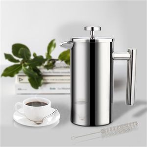 Koffiezetapparaat Franse pers roestvrijstalen espresso koffiemachine hoogwaardige dubbele muur geïsoleerde koffie thee maker pot 1000 ml 210408