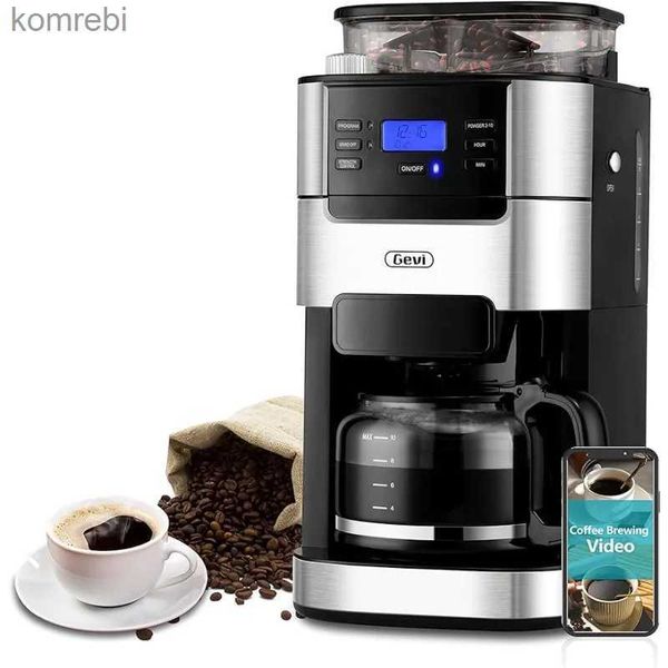 Cafeteiras Máquina de café por gotejamento de 10 xícaras Moer e preparar máquina de café automática com moedor de café com rebarba embutido, temporizador programável ModeL240105