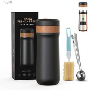 Cafetières Cafetière Portable en acier inoxydable 320ml presse française thé café 3 en 1 tasse de voyage isolée avec filtre à piston à café YQ240122