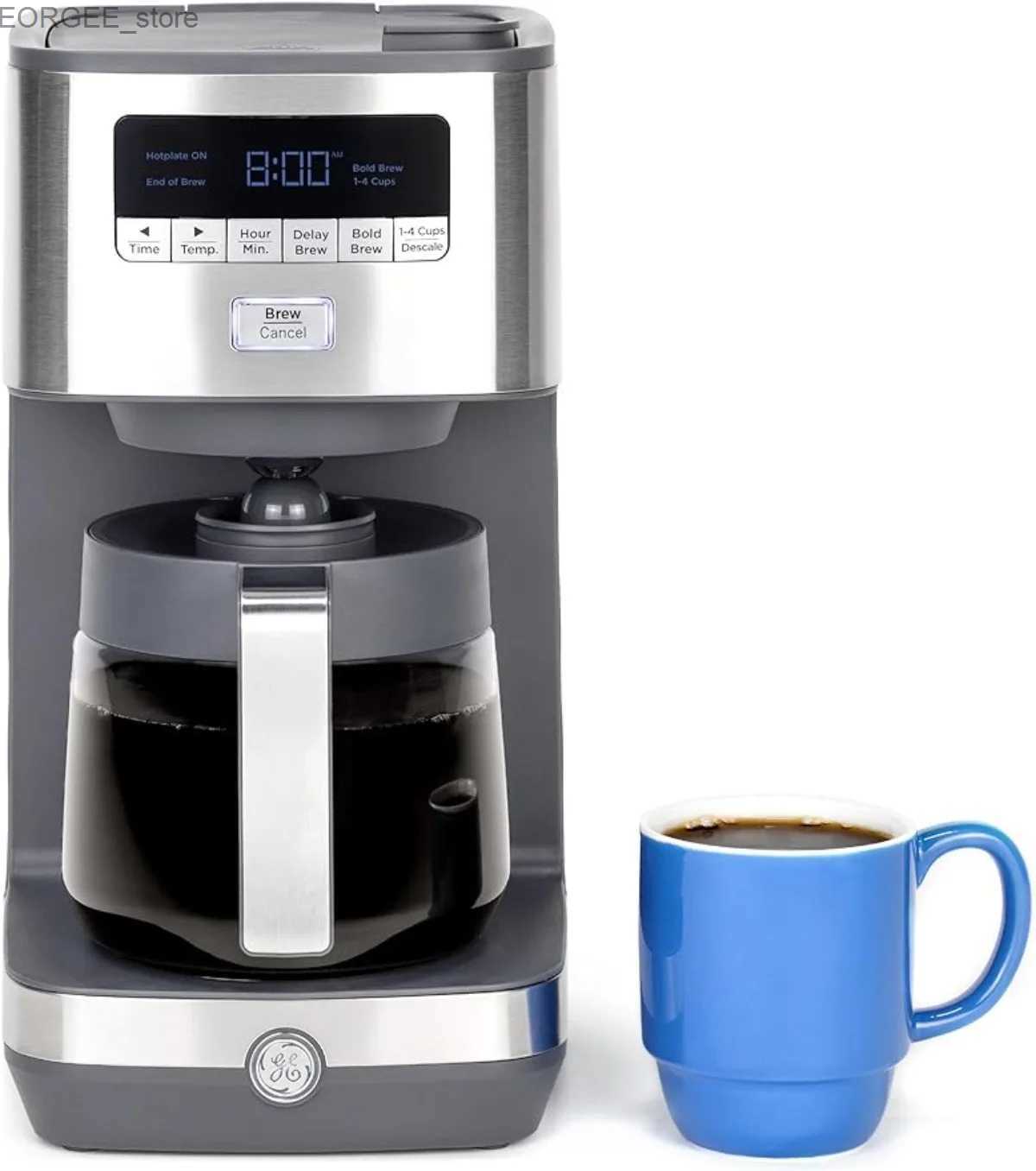 Kaffebryggare droppa kaffebryggare med timer | 12-Cup Glass Carafe kaffekanna med justerbar Keep Warm Plate | Rostfritt stål | USA | NY Y240403