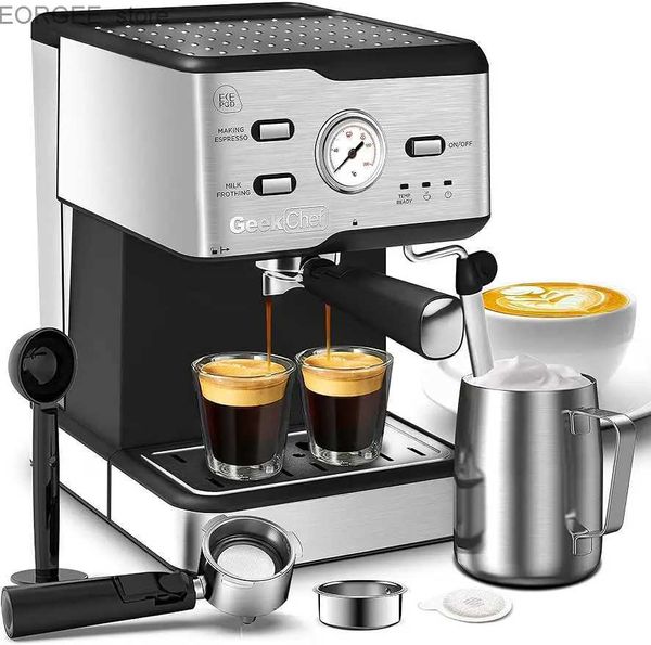 Caféraux Geek Chef Espresso Machine 20 Bar Pompe Pression Cappuccino latte cafetière avec filtre ESE POD et manomètre Y240403