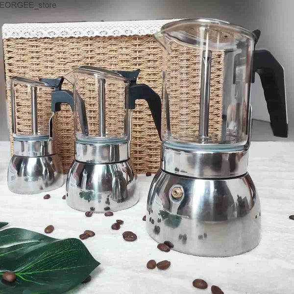 Cafés en verre mocha moka pipe lavable machine expresso en acier inoxydable classique moka italien pot de café portable camp 200 ml-450 ml y240403