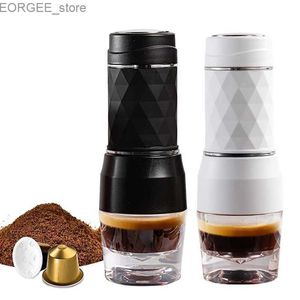 Koffiezetapparaten draagbare koffiemachine espresso machine handmatige capsule drukken gemalen koffie brouwmachine voor koffiepoeder en koffiecapsules y240403