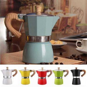 Caféraux de cafés à soupape à soupape octogonal Coffee Pot Aluminium Moka Pot Extraction pour la machine à café italienne avec poignée en bois anti-calde 150/300 ml Y240403