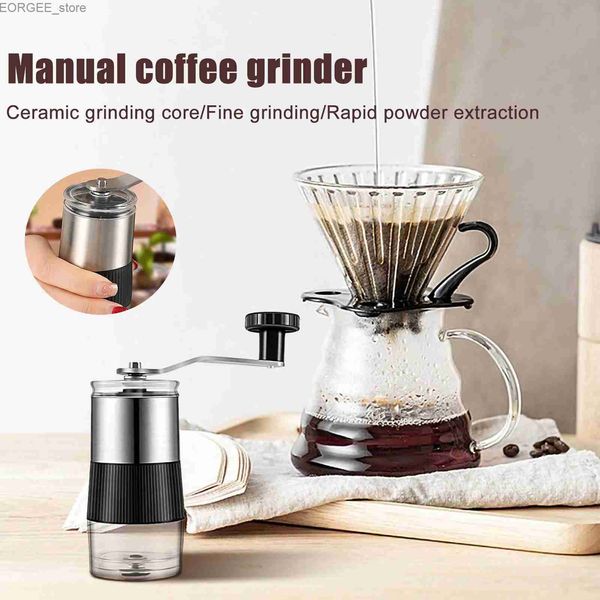 Cafeteros manuales pequeños manuales maquinillo de café hogar acero inoxidable cerámica de cerámica gramínea de café con molinillo portátil de café y240403