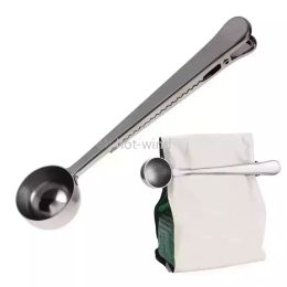 Cuchara medidora de café con abrazadera de sellado, cucharas medidoras de té para condimentos de acero inoxidable multifuncionales, herramienta de cocina EE0211