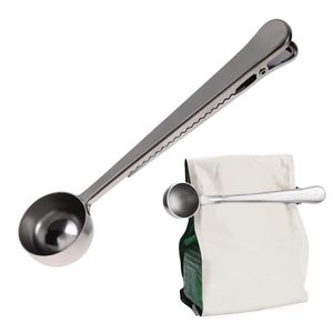 Cuchara de medición de café con abrazadera de sellado multifuncional de acero inoxidable condimento té cucharas de medida herramienta de cocina WLL364