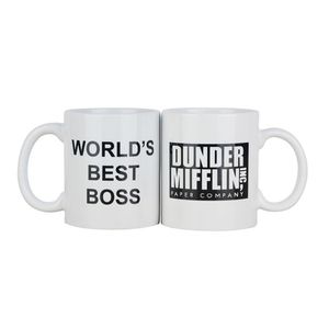 Koffiemok cup met Dunder Mifflin The Office-Worlds Boss 11 oz grappige keramische koffie thee cacao mok uniek kantoor cadeau T200104208F