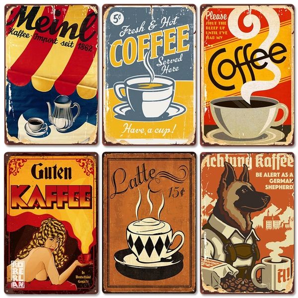 Affiche de café Vintage en métal, signe en étain rétro, Plaque de thé de café frais et chaud, décor artistique mural pour café, magasin, maison, restaurant, 20cm x 30cm Woo