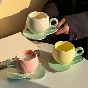 Pots à café 1 tasse de tasse en céramique de tulipe avec le thé résistant à la chaleur de Surface lisse pour la maison