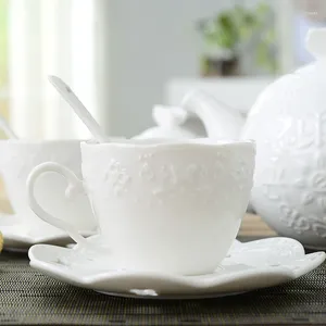 Koffiepotten 200 ml.Wit reliëf porselein Tazas Cafe Cup en schotel keramische cappuccino vintage latte Turkse theekopjes tazze