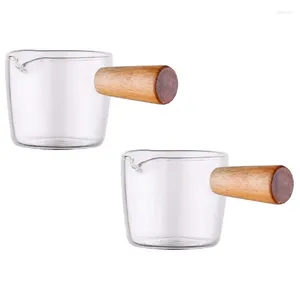 Cafetière 2pcs Cmireur en verre transparent avec manche en bois mini pichet de lait