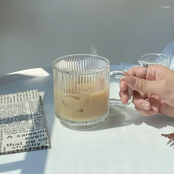 Cabelle 320 ml de tasse en verre en verre transparent tasse avec poignée et tasses de lait adaptées aux barres à domicile