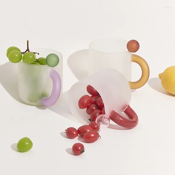 Pots à café tasse en verre de 350ml | Gobelet résistant à la chaleur, verres à boissons, tasses d'eau de lait, verres pour la maison, poignée colorée Simple