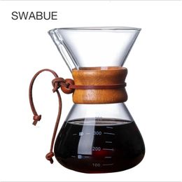 Koffiepotten 400 ml2 kopje warmtebestendig glas espresso koffiezetapparaat trechterstijl giet over machinefilterpot herbruikbaar met houten handvat 231213