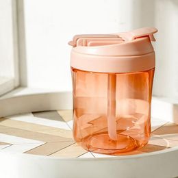 Pots à café 550ML, tasse d'eau en plastique Portable de grande capacité avec paille et autocollants de dessin animé 3D, tasse de voyage, bouteille d'extérieur
