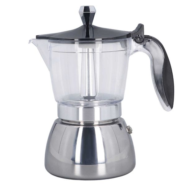 Cafetières 6 tasses Moka Pot en acier inoxydable clair ABS haut universel apparence exquise cuisinière cafetière pour usage de bureau P230508