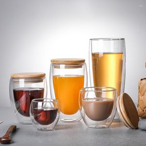 Pots à café 80-600ml, Double couche, tasse en verre résistant à la chaleur avec couvercle hermétique, tasse à lait, thé, whisky, verres à bière