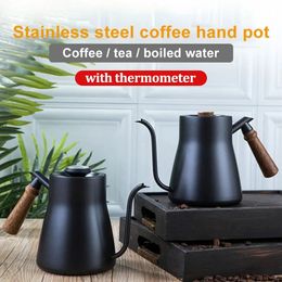 Pots à café Pot en acier inoxydable de 850 ml avec thermomètre poignée en bois Lo bouche Cofngfee pour la cuisine à domicile expresso café Teaware 231201
