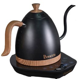 Cafetières Brewista manche en bois bouilloire thermostatique thé col de cygne électrique café en acier inoxydable 600ML 1 0L 230721