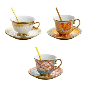 Tasse en céramique de cafetières et soucoupe ensemble de thé de l'après-midi 7oz dénommant avec le bord d'or