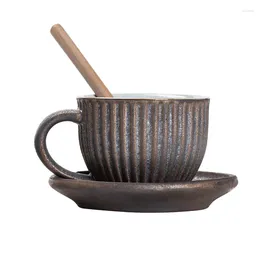 Ensemble de tasses à café en céramique, avec cuillère, plat, tasse personnelle, thé de l'après-midi, rayures verticales, luxe doux, rétro