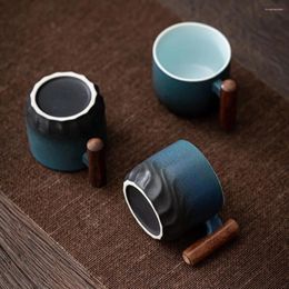 Tasse à café en céramique rétro, glaçage dégradé exquis, couleur unie, poignée en bois faite à la main, filtre, tasse à thé pour la maison