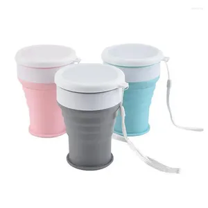 Tasse pliable à café 350 ml de fuite de poche réutilisable Silicone avec couvercle pour boissons froides Hancup en plein air portable