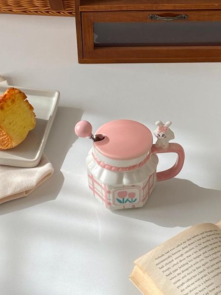 Tazas de café con forma de tulipán, juego de regalo para novia, regalo práctico de cumpleaños, tapa de taza de agua de cerámica dulce para el hogar, cuchara