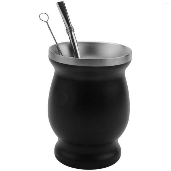 Cafetière à Double paroi en acier inoxydable, Yerba Gourde Mate, service à thé, tasse d'eau avec cuillère, paille, brosse de nettoyage Bombilla, 8Oz