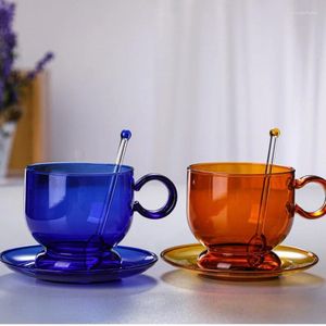 Cabelles tasses à expresso pour et tasse de verre à thé tasse de bois coloré de style nordique avec cuillère