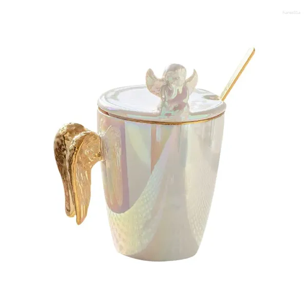 Cafetos de estilo europeo Angel de cerámica con tazón de agua de cuchara de tapa de alta apariencia