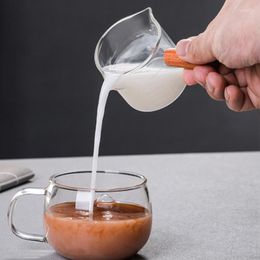 Pots à café tasse à mesurer en verre résistant à la chaleur avec échelle laits manche en bois tasses à haute teneur en Borosilicate TS2