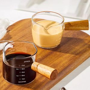 Koffie Potten Hittebestendig Glas Espresso Maatbeker Melkkan Latte Mixer Met Houten Handvat Schaal Maatregel Mokken