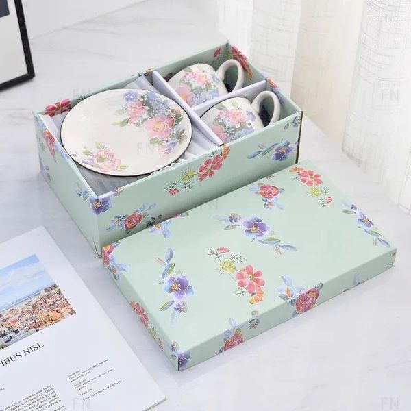 Cafetière à fleurs japonais tasse et assiette ensemble de style campagne paire colorée de riz bol cadeau de gadin