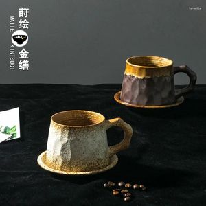 Cabelle japonais tasse et assiette à la main et assiette de thé en céramique rugue