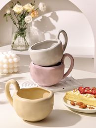 Caffettiere Stile nordico Colore solido Tazza in ceramica Cucchiaio Set Famiglia Irregolare Contenitore per la colazione Ufficio Farina d'avena Tè al latte Tazza di acqua