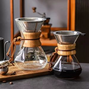 Koffiepotten Pot Houten handvat Handbrouwglas Druppel delen met roestvrijstalen filtermateriaal 231214