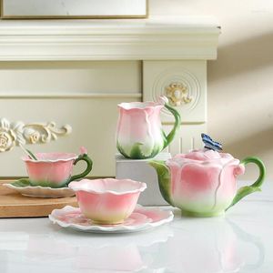 Cafetière en forme de rose en céramique de secours artisanat de l'artisanat bols et assiettes à thé ensemble tasses cadeaux personnalisés