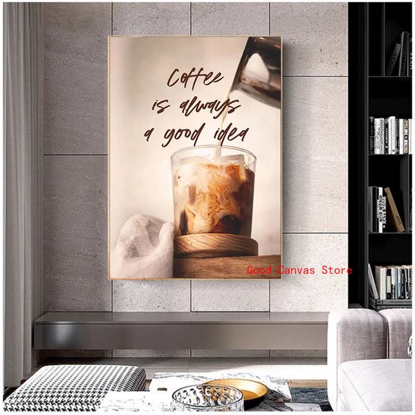 Coffee Quotes and Disingings Toile Peinture Affiches et imprimés Pictures d'art mural modernes pour le salon Home Coffee Bar Decor Gift