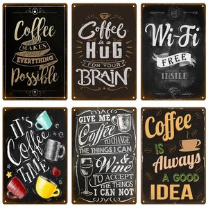 Koffie retro metalen schilderij vintage poster tin bord decoratieve wandplaat keuken plaque vintage decor accessoires 20 cmx30cm woo