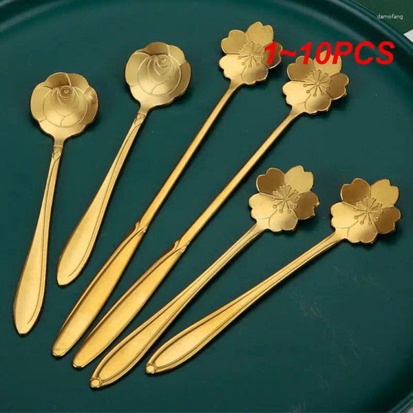 Coffee Scoops 1-10pcs Flower Spoon Ensemble Petit cuillère à café mignon Dessert de crème glacée en argent en acier inoxydable pour