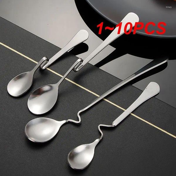 Coffee Scoops 1-10pcs en acier inoxydable Miroir miroir de polissage Poignée courbe Distorsion Distorsion Milk Tea Kitchen Bar Supplies