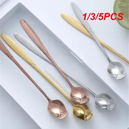 Coffee Scoops 1/3 / 5pcs Rose Spoon mignon poignée longue Petite Pétales rouges net Golden Ragasin