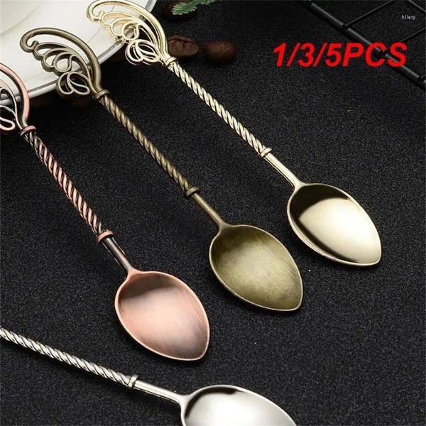 Coffee Scoops 1/3 / 5pcs Style vintage Bronze Small Spoon Kitchen Dining Bar Couvre-couverts Mélange de remuant pour le dessert