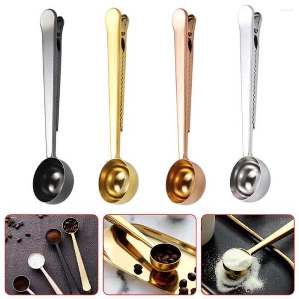 Cucharas de café 10 Uds 2 en 1 cuchara de acero inoxidable Clip de sellado medidor de cocina helado leche en polvo cuchara báscula para hornear