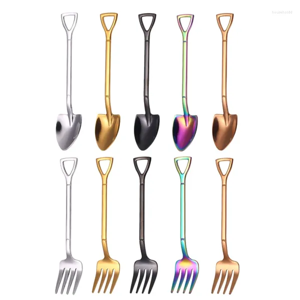 Cucharas de café, 10 Uds., pala de acero inoxidable, cuchara para helado, cucharas de postre, tenedores, vajilla de regalo de cumpleaños, juego de cuchara de té