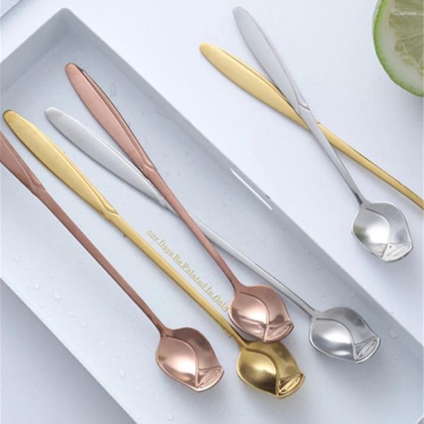 Cuillères à café à manche Long de 13.2cm, cuillère à café Rose de haute qualité, petit thé en acier inoxydable, mignon crème glacée Dessert à remuer