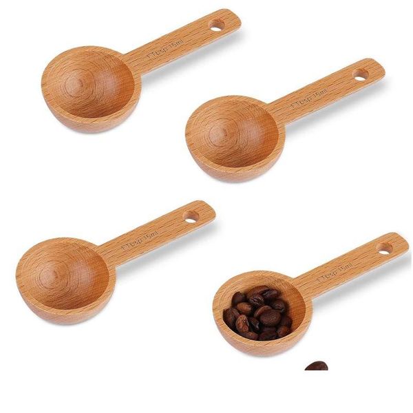 Cuillères à café 15 ml en bois de hêtre cuillères à mesurer en bois cuillère à soupe pour les haricots thé Lx5313 livraison directe maison jardin cuisine Dhxm4