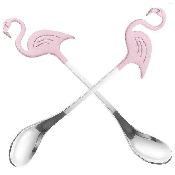 Pouse de café 2 PCS Flamingo Ragasir cuillères à cuillère pour barre en acier inoxydable cuillères à café de cuisine métal.